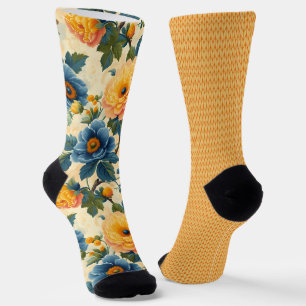  Blauw Geel Sinaasappel Patronen Odd Mismatched Sokken