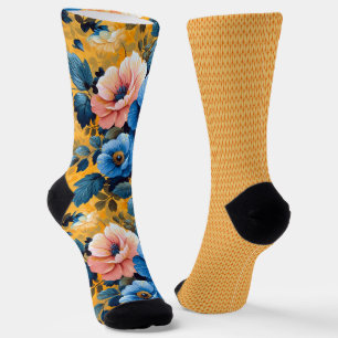  Blauw Geel Sinaasappel Patronen Odd Mismatched Sokken