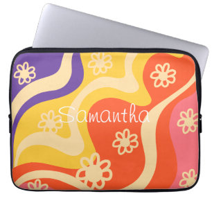 Blauw, Geel, Sinaasappel, Roze Bloemen Abstract Laptop Sleeve