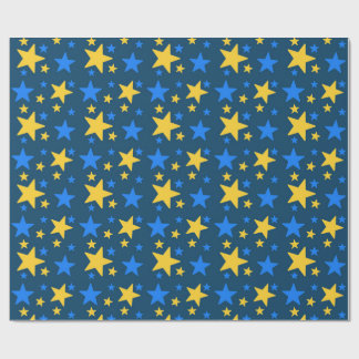 Blauw & Geel Sterpatroon Cadeaupapier
