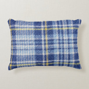 Blauw Geel Tartan: Modieuze Plaid Accent Kussen