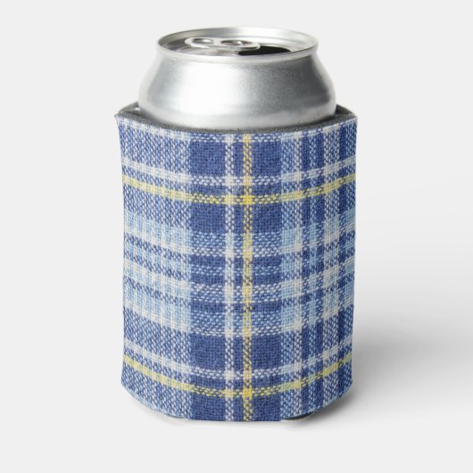 Blauw Geel Tartan: Modieuze Plaid Blikjeskoeler (Blikje Achterkant)