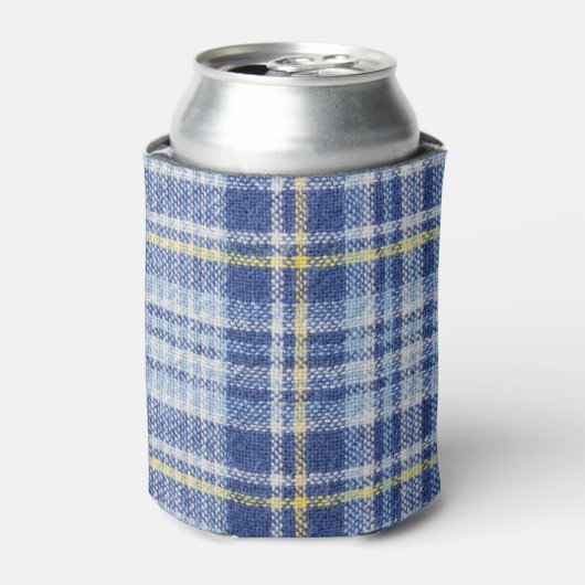 Blauw Geel Tartan: Modieuze Plaid Blikjeskoeler (Blikje Voorkant)