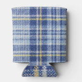 Blauw Geel Tartan: Modieuze Plaid Blikjeskoeler (Achterkant)