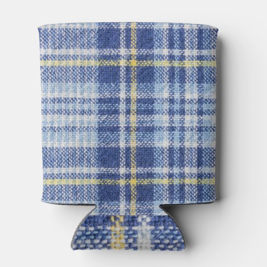 Blauw Geel Tartan: Modieuze Plaid Blikjeskoeler (Achterkant)