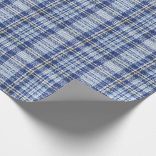 Blauw Geel Tartan: Modieuze Plaid Cadeaupapier (Hoek)
