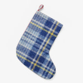 Blauw Geel Tartan: Modieuze Plaid Kleine Kerstsok (Voorkant (Hangend))