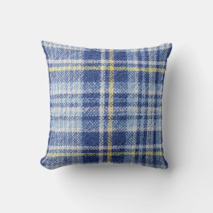 Blauw Geel Tartan: Modieuze Plaid Kussen