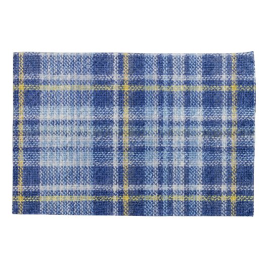 Blauw Geel Tartan: Modieuze Plaid Kussensloop (Achterkant)