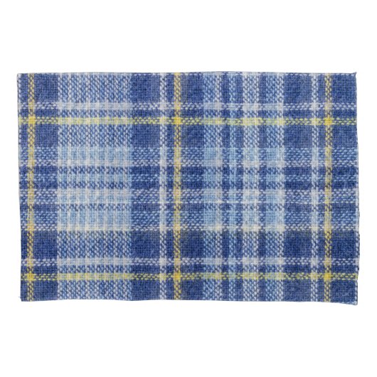 Blauw Geel Tartan: Modieuze Plaid Kussensloop (Voorkant)