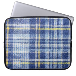 Blauw Geel Tartan: Modieuze Plaid Laptop Sleeve