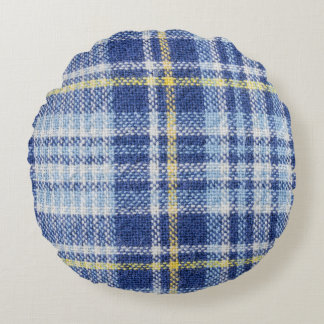 Blauw Geel Tartan: Modieuze Plaid Rond Kussen