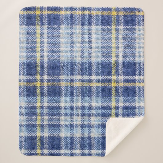 Blauw Geel Tartan: Modieuze Plaid Sherpa Deken (Voorkant)