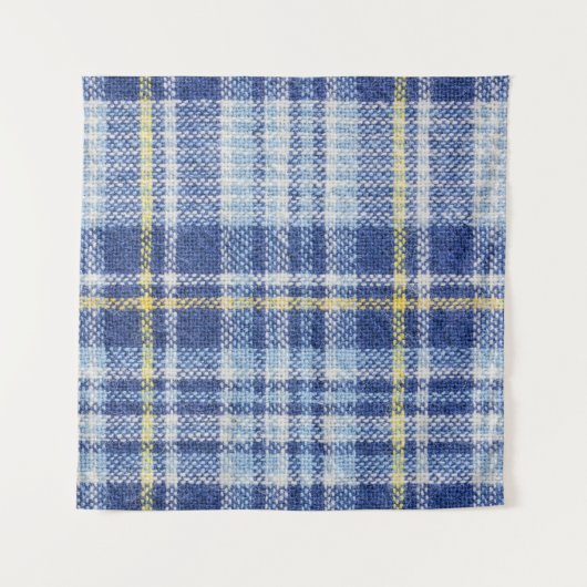 Blauw Geel Tartan: Modieuze Plaid Wandkleed (Voorkant (horizontaal))