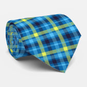 Blauw geel Tartangeel buffel geplaveide klassieke Stropdas (Opgerold)