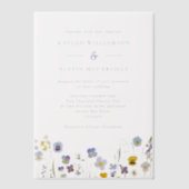 Blauw & Geel Trouwen met Wilde Bloemen Vellum Uitnodigingen (Voorkant)