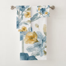 Blauw Geel Tuin Bloemen Botanisch Patroon