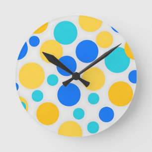 Blauw Geel Turquoise Stippen Ronde Klok
