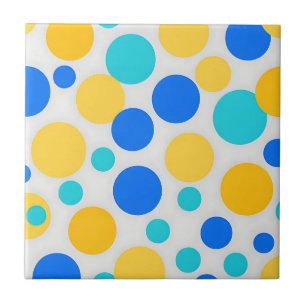 Blauw Geel Turquoise Stippen Tegeltje