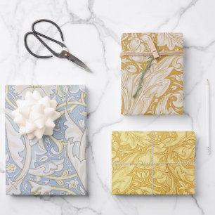 Blauw Geel Vintage Bloem Morris Patronen Inpakpapier Vel
