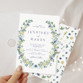 Blauw geel waterverf bloem bohemian bruiloft kaart