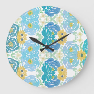 Blauw & Geel Waterverf Bloemmotief Grote Klok