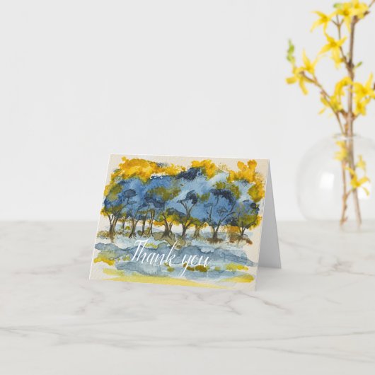 Blauw geel waterverf bomen- blank - dank u kaart (Gele Bloem)