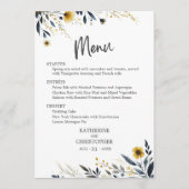 Blauw Geel Waterverf Wildbloemen Bruiloft Menu (Voorkant)