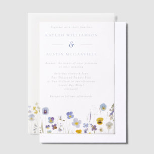 Blauw & Geel Wildflowers Wedding Vellum Uitnodigingen