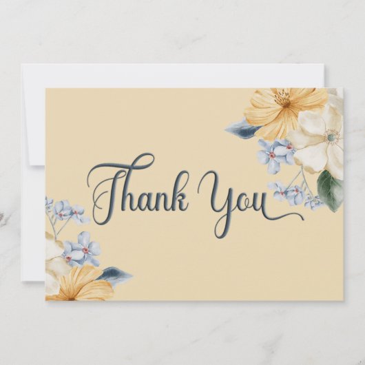 Blauw Geel & Wit Bloemen Bruiloft Bedankkaart (Voorkant)
