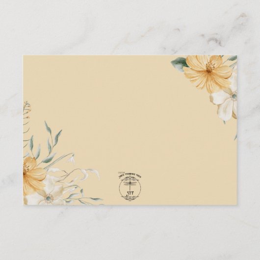 Blauw Geel & Wit Bloemen Bruiloft Details Informatiekaartje (Achterkant)