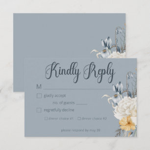 Blauw Geel & Wit Bloemen Bruiloft RSVP Kaartje