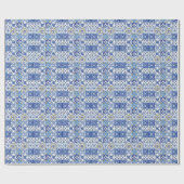 Blauw Geel Wit Mediterraans Mozaïek Tegels Cadeaupapier (Vlak)
