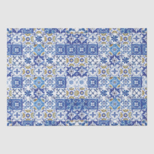 Blauw Geel Wit Mediterraans Mozaïek Tegels Tissuepapier