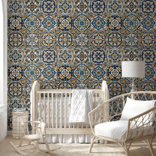 Blauw Geel Wit Zwart Azuleju Spaans Marokkaans Behang