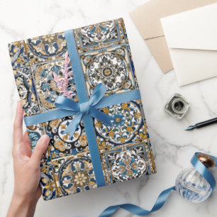 Blauw Geel Wit Zwart Azuleju Spaans Marokkaans Cadeaupapier