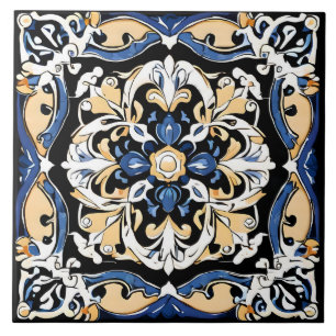 Blauw Geel Wit Zwart Azuleju Spaans Marokkaans Tegeltje