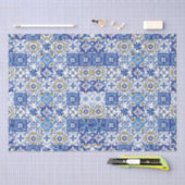 Blauw Geel Witte Meditterraanse Mozaïek Tegels  Tissuepapier (Craft)