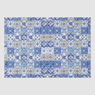 Blauw Geel Witte Middellandse Zee Mozaïek Tegels Tissuepapier