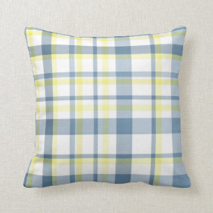 Blauw Geel Witte Waterverf Plaid Kussen