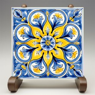 Blauw Geel Zonnig Azulejos Elegantie Tegeltje