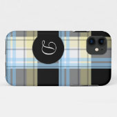 Blauw - Geel Zwart Monogram iPhone 5 Hoesje (Achterkant (horizontaal))