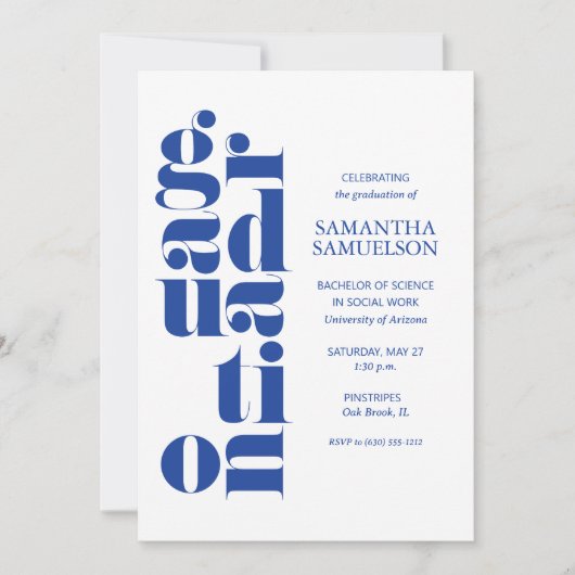 Blauw Geen Foto Afstuderen Kaart (Voorkant)