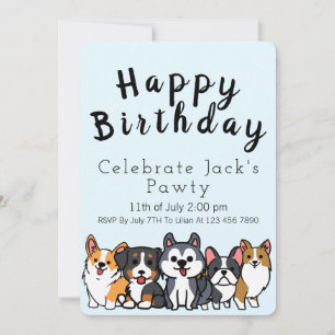 Blauw - Gefeliciteerd Paw-feest cartoon puppy's Ui Kaart