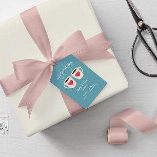 Blauw geïllustreerde koffiemokken perfecte mix cadeaulabel