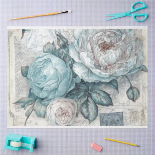 Blauw  Geïnspireerd Bloemen Decoupage Tissuepapier (Craft)