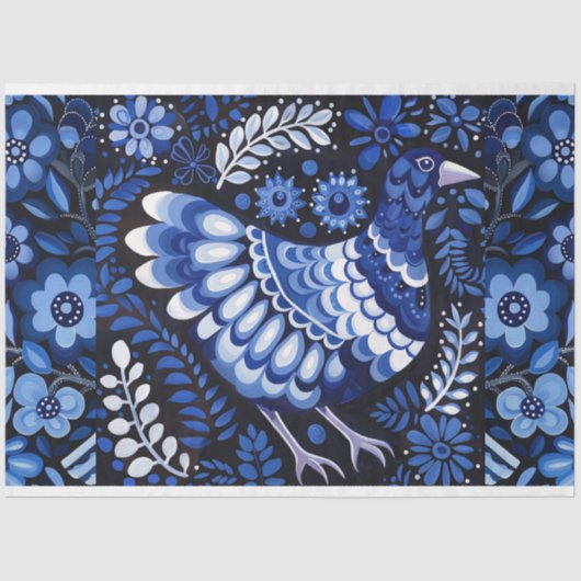 Blauw  Geïnspireerd Vogelcollage Decoupage Tissuepapier (Voorkant)