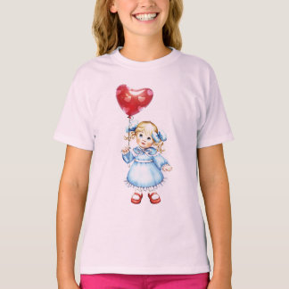 Blauw gekleed meisje t-shirt
