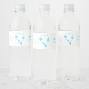 Blauw Gekleurd Vlinder Hart Ontwerp Bruiloft Waterfles Etiket