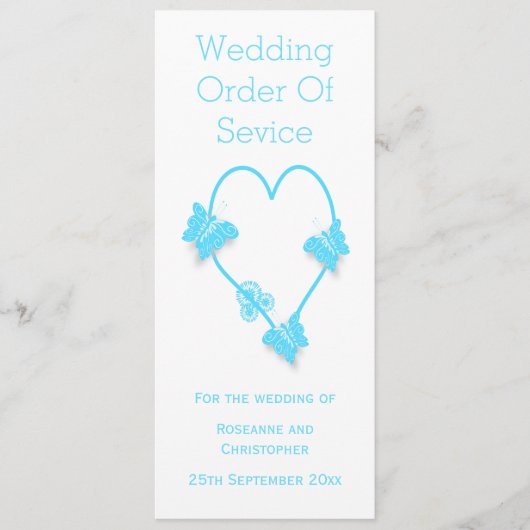 Blauw Gekleurd Vlinder Hart Trouwprogramma Programma (Voorkant)
